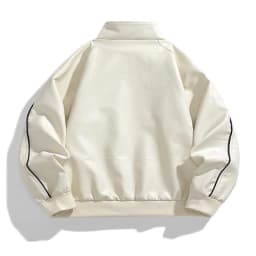 Maoxin Leather Jacket Men Man Streak Solid Color Pockets Zipper Lapel Leather Coat Plus Size Leather Jackets for Men White L - Thumbnail 4
