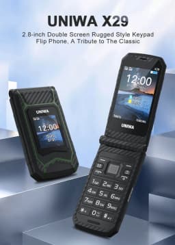 UNIWA X29 Rugged Flip GSM Cellphone 2.8" +1.77" Dual Screen Mobile Phone Big Push-Button Telephone for Elderly (Green) - Thumbnail 2