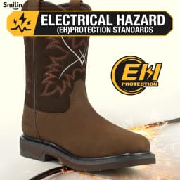 SMILIN Men's Steel Toe Work Boots, Square Toe Waterproof Cowboy Boots for Men, Brown, US Size 9.5 - Thumbnail 3