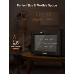 8 Bottles Wine Cooler Refrigerator, Freestanding Wine Cellar with LED Light, Digital Temper Control, Black - Thumbnail 4