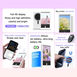 Vlog Selfie Monitor Screen Compatible with Phone, Magnetic Wireless Rear Camera Phone Monitor with 164FT Range, Live Streaming (White) - Thumbnail 8
