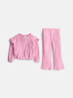Wonder Nation Toddler Girls' Ribbed Top and Wide Leg Pants Set, 2-Piece, Sizes 12M-5T - Thumbnail 1