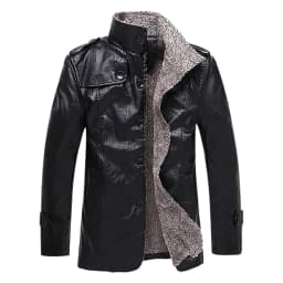 YLSDY Men's Faux Leather Jacket Winter Warm Fleece Lined Pu Leather Coat Slim Fit Motorcycle Jacket Black M - Thumbnail 1