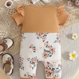 Karoyedx Unisex Newborn Clothes Newborn Baby Girl Summer Outfit Romper Embroidery Ruffle Jumpsuit Infant Waffle Clothes Coffee Size,12-18 Months - Thumbnail 9