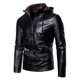 TMOYZQ Men's Leather Jackets Vintage Fleece Lined Winter Jackets Casual Fashion Zipped up Motorcycle Bomber Jacket Outerwear Slim Fit Hooded Coat - Thumbnail 1