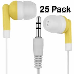 RHEA- Pack Of 25 - Yellow/White - 3.5Mm In-Ear Classroom Earbuds / Earphones - Thumbnail 1