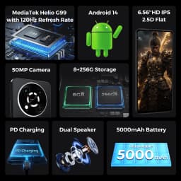 FOXX G1 Gaming Smartphone Unlocked Cellphone 6.56'' HD Display 50MP Camera 8+256GB 5000mAh Battery Fast Charging Andriod 14 Phone, 4G Dual SIM, GPS - Thumbnail 7