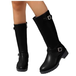 UngA Womans Boots Wide Lace up Chunky Low Heel Booties Comfortable Round Toe Retro Cute Fall Winter Boots for Women Mid Calf Black,Size 6.5 - Thumbnail 5
