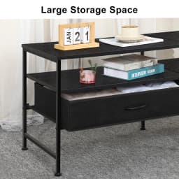 55"L Extended TV Cabinet Industrial TV Cabinet with Fabric for Living Room, Bedroom with Charging Stake Black - Thumbnail 4