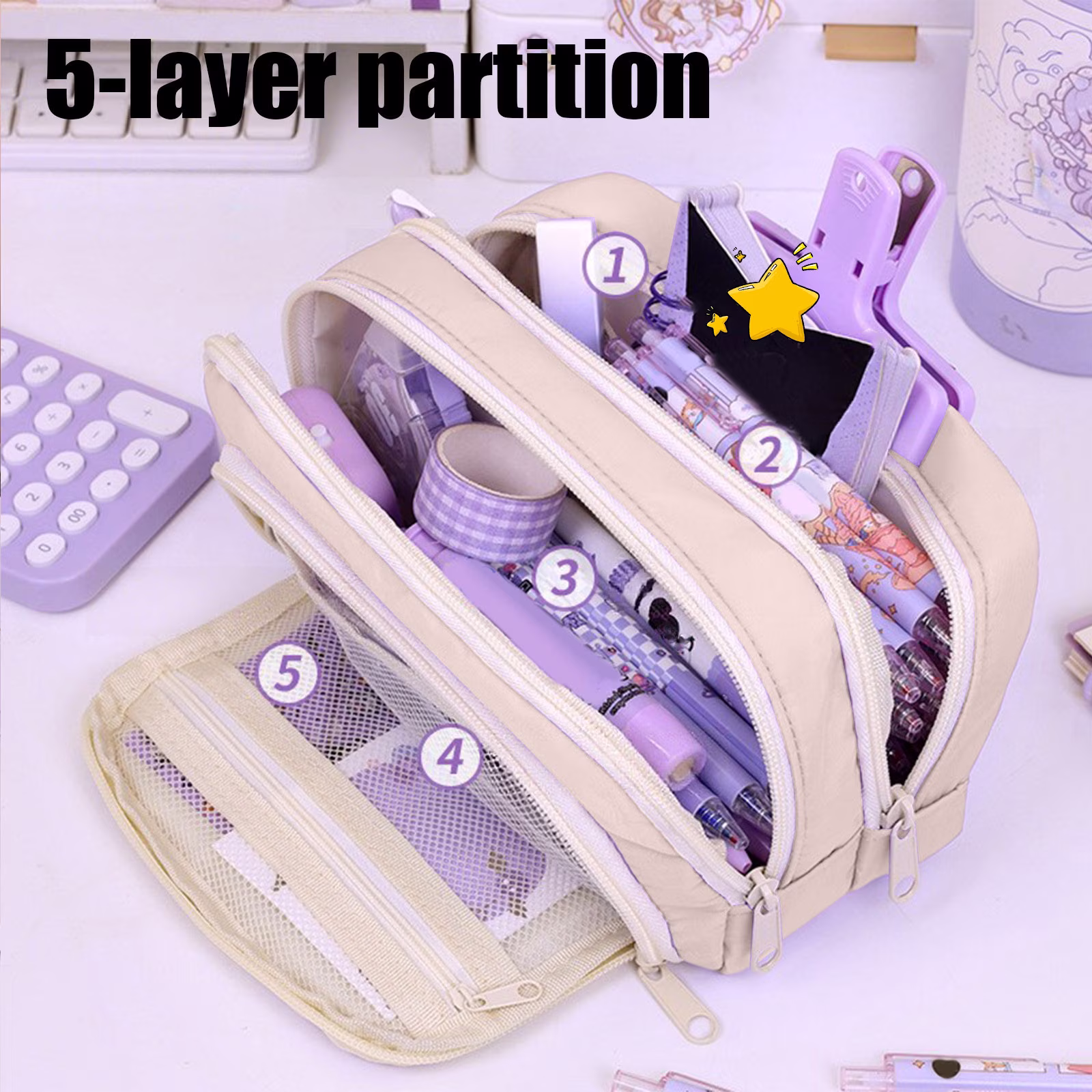Pencil Case Large Capacity Zipper Pencil Pouch for Office School Supplies - Thumbnail 9