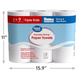 Great Value Everyday Strong Paper Towels, 3 Triple Rolls - Thumbnail 8