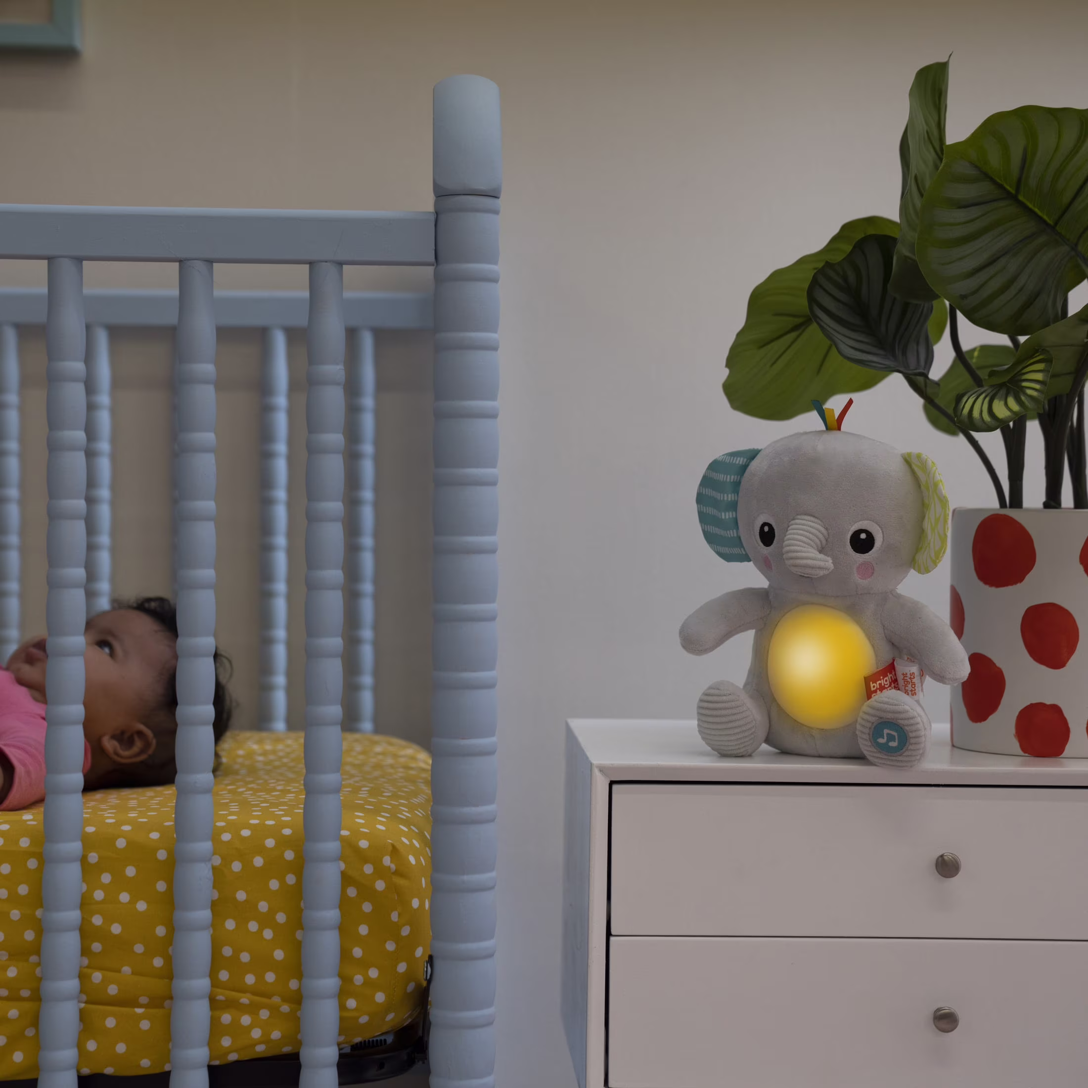 Bright Starts Hug-a-Bye Baby Elephant Stuffed Animal Dual-Mode Soft Toy Soother, Gray - Thumbnail 4