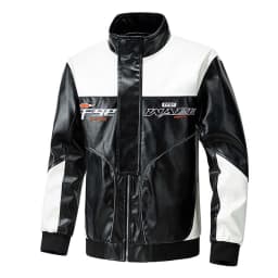 YLSDY Men Patchwork PU Leather Jacket Motorcycle Coat Bomber Retro Color Block Print Waterproof Outwear Streetwear Black XL - Thumbnail 1
