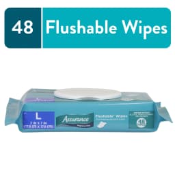 Assurance Large Flushable Wet Wipes, Fragrance Free, 48 Count - Thumbnail 1