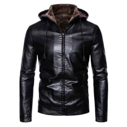 TMOYZQ Men's Leather Jackets Vintage Fleece Lined Winter Jackets Casual Fashion Zipped up Motorcycle Bomber Jacket Outerwear Slim Fit Hooded Coat - Thumbnail 5