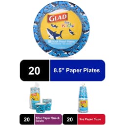 Glad Kids Sharks Disposable Plates Bundle (20 plates, 20 cups, 20 bowls) - Thumbnail 1