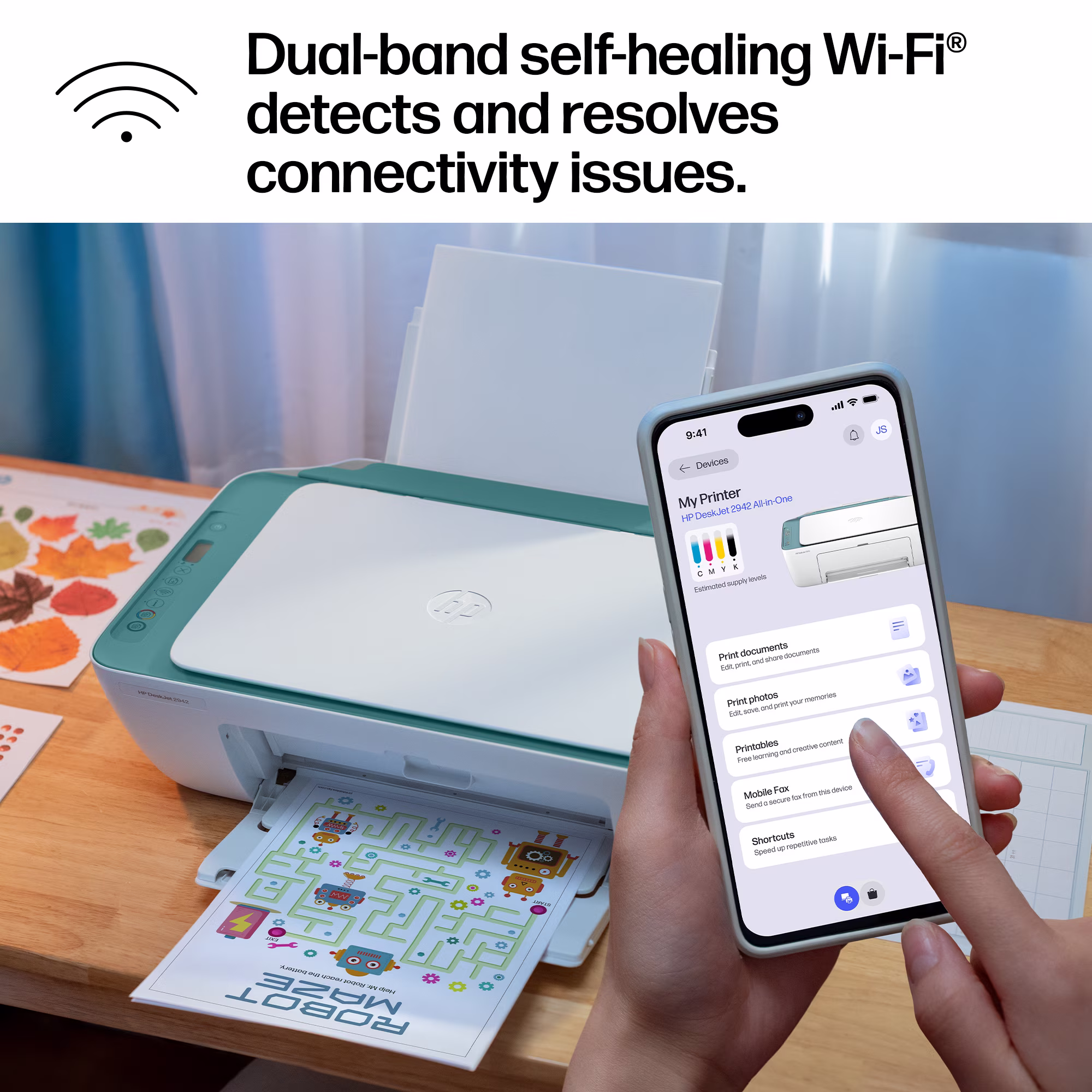 HP DeskJet 2942 Wireless All-in-One Color Inkjet Printer, 6 Months Free Instant Ink, Bristol Blue - Thumbnail 8