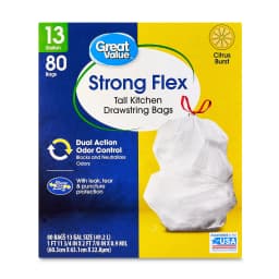 Great Value Strong Flex 13-Gallon Drawstring Tall Kitchen Trash Bags, Citrus Burst, 80 Count - Thumbnail 3
