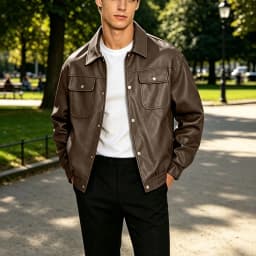 Men's Leather Jacket Lapel Collar Motorcycle Coat Full Zip Faux Leather Bomber Jackets Outdoor Hiking - Thumbnail 2