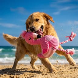Vibrant Life Summer Plush Pink Flamingo Dog Toy with Rope, Chew Level 2 - Thumbnail 2