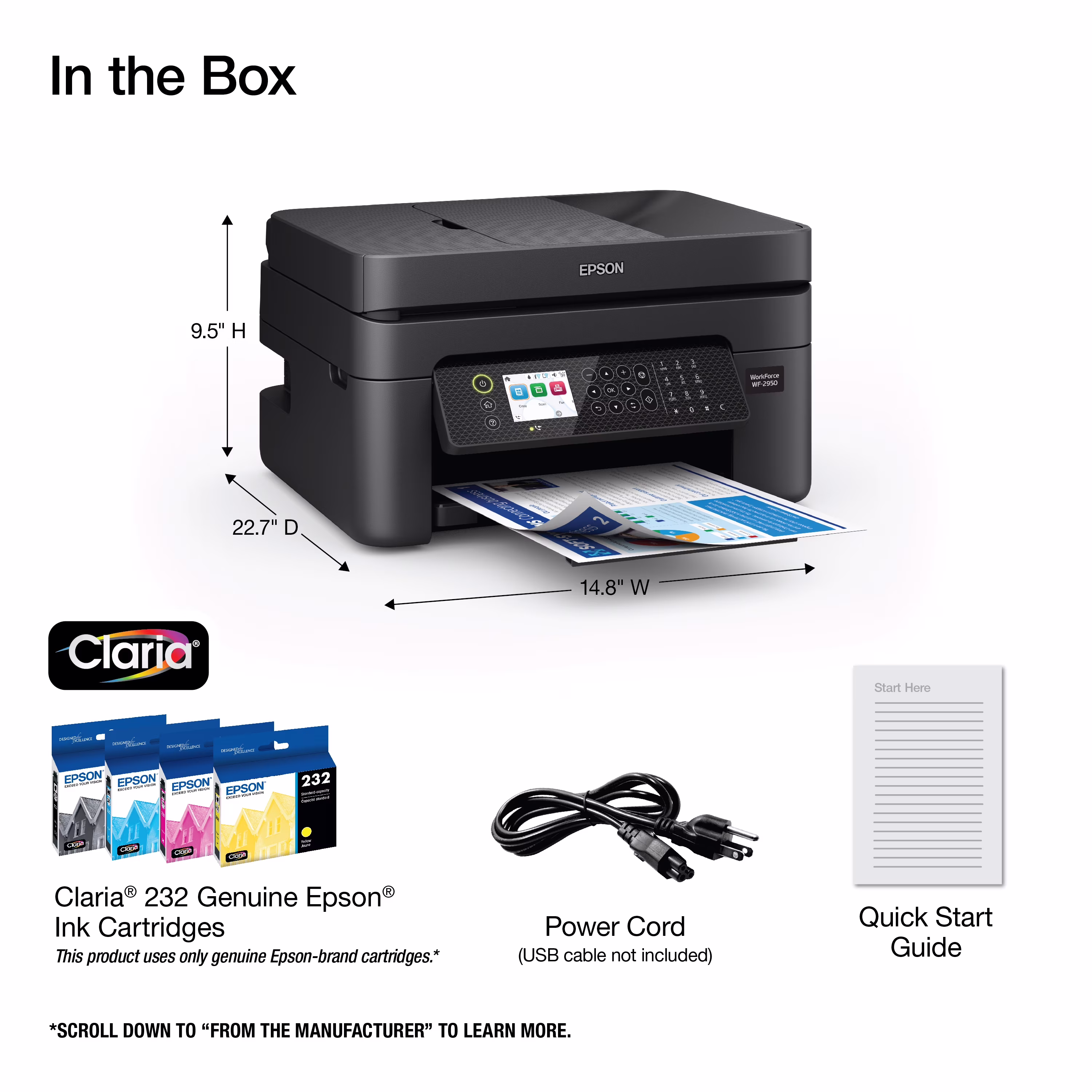 Epson WorkForce WF-2950 All-in-One Wireless Color Printer with Scanner, Copier and Fax - Thumbnail 5