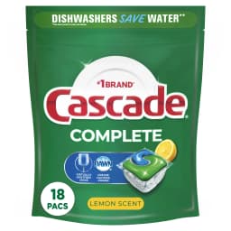 Cascade Complete ActionPacs Dishwasher Detergent, Lemon Scent, 18 Count - Thumbnail 1