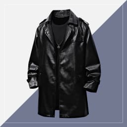 Qulqfy Fall Jackets for Men Motorcycle Leather Long Sleeve Biker Black Fashion Belted Vintage Button Down Trench Coats Mens Coats XL - Thumbnail 6
