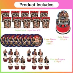 Wrestling Birthday Cups Party Supplies Plates Fans Decorations Cake Topper Decor - Thumbnail 2