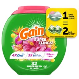 Gain Plus Flings Laundry Detergent Soap Pacs, All-In-One, Happy Hibiscus Scent, 32 Count - Thumbnail 1