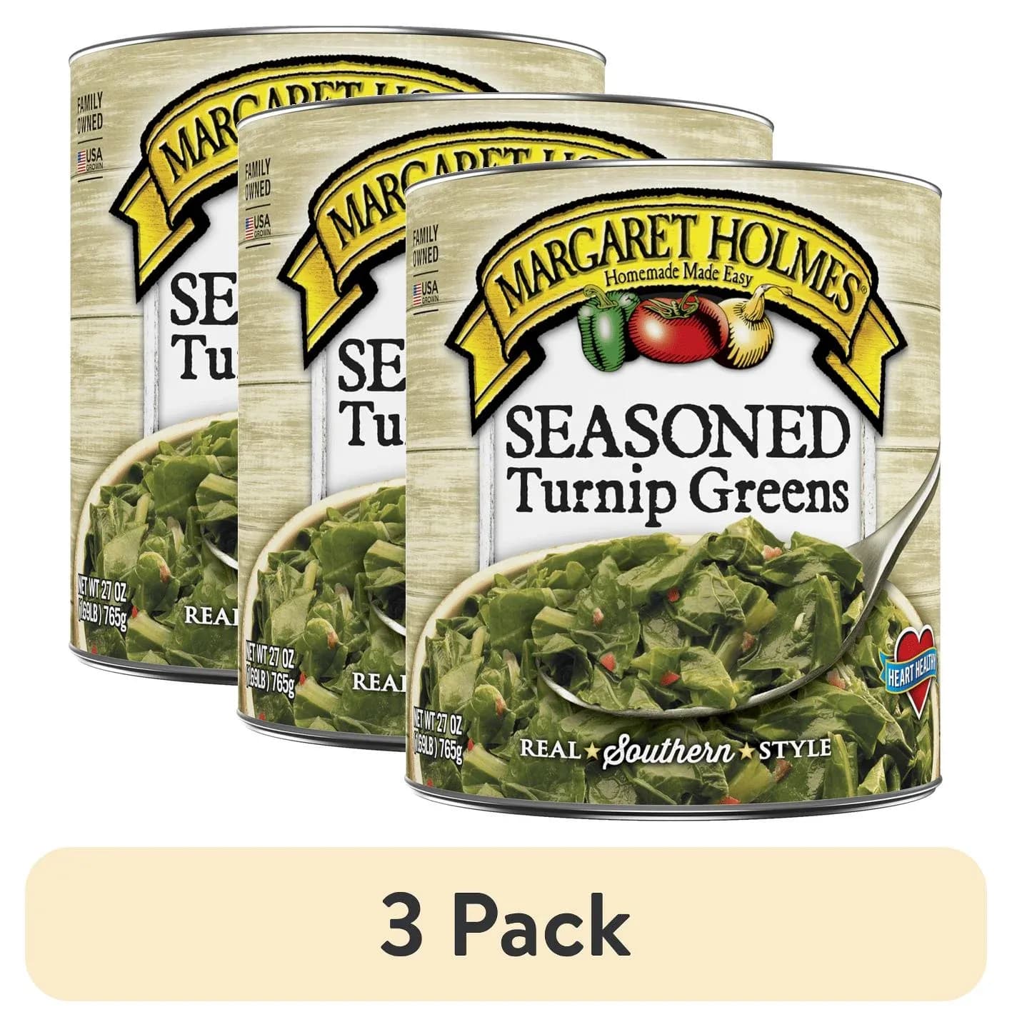 (3 pack) Margaret Holmes Seasoned Turnip Greens, 27 oz., Can