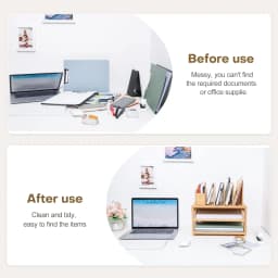 Enogets Bamboo Desk Organizer with File Holder & Adjustable Pen Holding, 3-Tier Desktop Letter Paper Tray Storage - Thumbnail 4