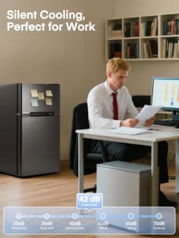 Double Doors Mini Fridge with Top Freezer, Small Fridge with Temperature Control and Ice Tray, 3.1 Cu.ft - Thumbnail 3