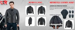 Men's Motorbike Leather Jacket Distress Zip Up Motorcycle Protection Jackets All Black-5XL - Thumbnail 3