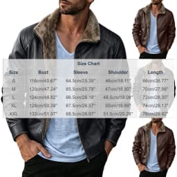 Agkizg Men's Winter Warm Leather Jackets, Vintage Motorcycle Faux Leather Jacket Full Zip Long Sleeve Casual Biker Outerwear with Pockets - Thumbnail 4