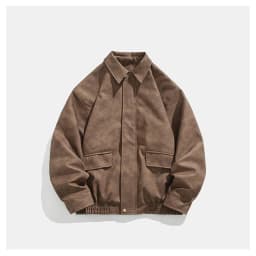 Maoxin Men's Leather Jacket Men's Solid Color Long Sleeved Flip Collar Pocket Button Zipper Leather Jacket Coat Leather Jackets for Men Brown 3XL - Thumbnail 1