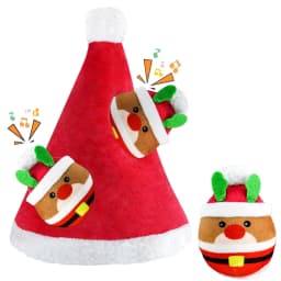Pet Deluxe Christmas Squeaky Dog Toys 4 Pack Hide and Seek Dog Toys Christmas Hat Plush Dog Toys for Puppy Small Medium Breeds - Thumbnail 1