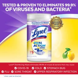 Lysol Dual Action Disinfectant Wipes, Multi-Surface Antibacterial Scrubbing Wipes, For Disinfecting and Cleaning, Citrus Scent, 75 Count - Thumbnail 2