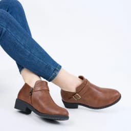 Ecetana Women's Chunky Low Heel Ankle Boots Round Toe Leather Western Short Booties with Side Zipper - Thumbnail 6