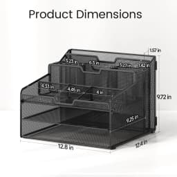 Marbrasse Mesh Metal Desk Organizer with Sliding Trays, Multi - Compartment Desktop File Organizer for Office Supplies, Documents, Folders, Black - Thumbnail 3