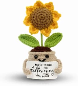 Emotional Support Crochet Flower Gift | Handmade Plush Plant with Positive Message | Unique Mini Decor for Desk, Friends, Teachers, 5 Styles - Thumbnail 8