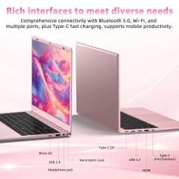 TRHRO 15.6" FHD IPS Pink Laptop, 256GB SSD 8GB RAM, Intel Processor, Dual 4K Output & Type-C PD, Office 2024 Included - Thumbnail 6
