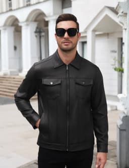 COOFANDY Men's Faux Leather Motorcycle Jacket Casual Lightweight Zip Up Trucker Outerwear with Multiple Pockets - Thumbnail 5