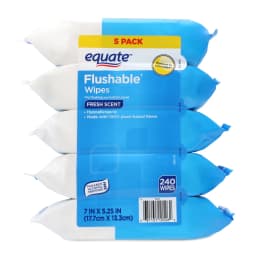 Equate Flushable Cleansing Cloths, Fresh Scent, 240 Wipes, 5 Resealable Packs - Thumbnail 2