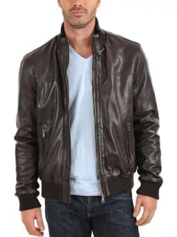 Noora Mens Lambskin Shiny Black Leather Jacket, Stylish Biker Leather Jacket, Bomber Jacket With Ribbed Cuff YK085 - Thumbnail 1
