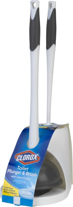 Clorox Toilet Plunger and Bowl Brush Combo Set with Caddy, White - Thumbnail 1