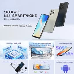 DOOGEE N55 Unlocked Cell Phone, Android 16 Phone,16GB RAM+128GB ROM/1TB Android Phone, 90Hz+6.56" HD,5150mAh, Octa Core, 13MP+8MP, 4G Dual SIM,Face Unlock,Widevine L1,OTG, T-Mobile - Thumbnail 2