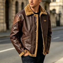 LEKWK Faux Leather Jacket for Men Sherpa Collar and Lining Full Zip Front with Multiple Zipper Pockets Warm Bomber Coat for Motorcycle Travel Outdoor and Winter Casual Wear - Thumbnail 6