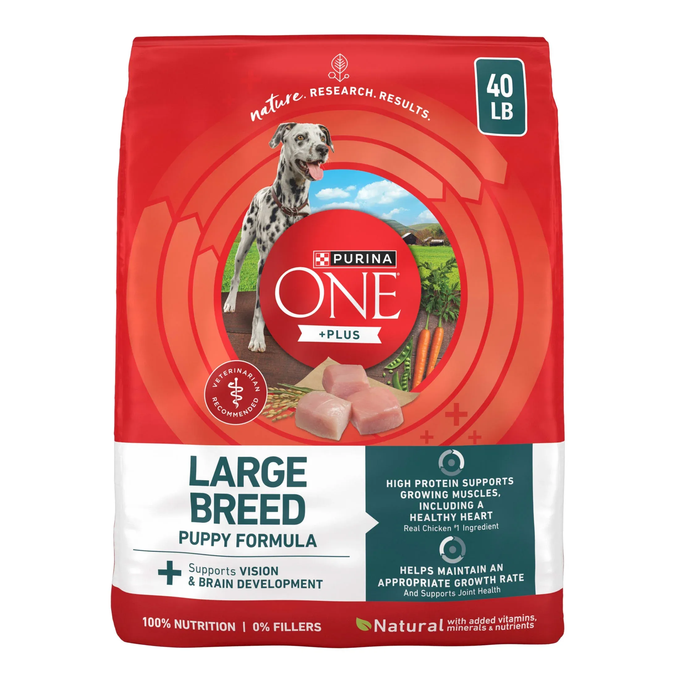 Purina One Plus Puppy Dry Dog Food for Large Dogs High Protein Growth Support, Real Chicken, 40 lb Bag