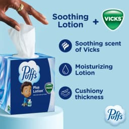 Puffs Facial Tissues Plus Lotion with the Scent of Vicks, 1 Cube Box, 48 Tissues Per Box - Thumbnail 2