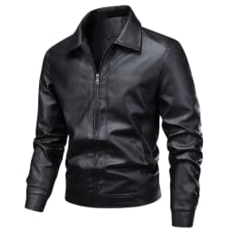 FRSASU Men's Vintage Stand Collar Leather Jacket Windproof Zip Pocket Casual Motorcycle Bomber Outwear Coat Black - Thumbnail 5